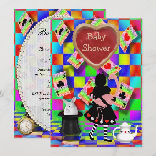 Neon Alice & Flamingo Jam Tart Heart Baby shower Kaart (Voorkant / Achterkant)