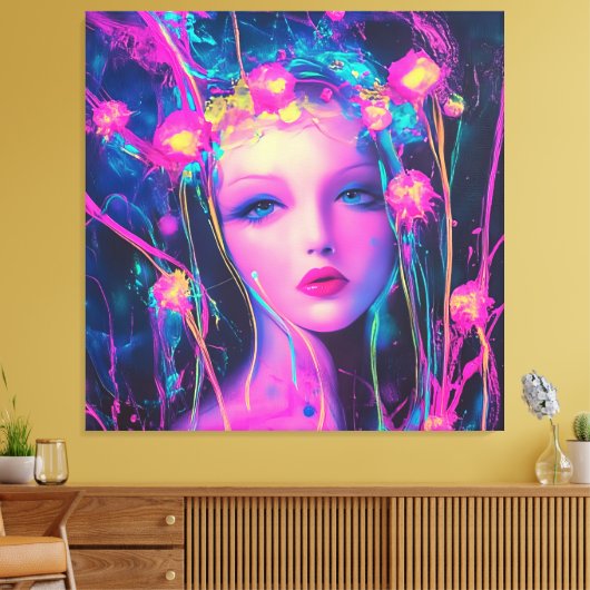 Neon Alien Goddess Canvas Afdruk (Insitu (Woonkamer))