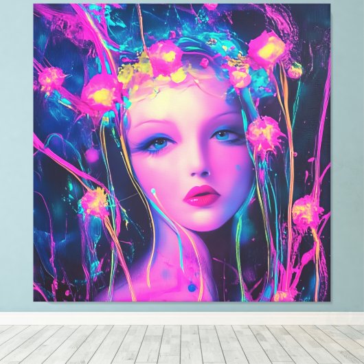 Neon Alien Goddess Canvas Afdruk (Insitu (Houten vloer))
