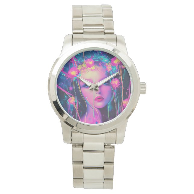 Neon Alien Goddess Horloge (Voorkant)