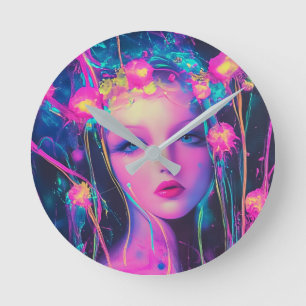 Neon Alien Goddess Ronde Klok