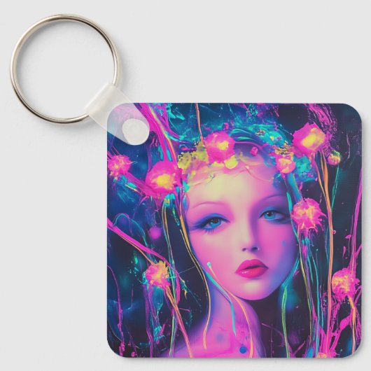 Neon Alien Goddess Sleutelhanger (Voorkant)