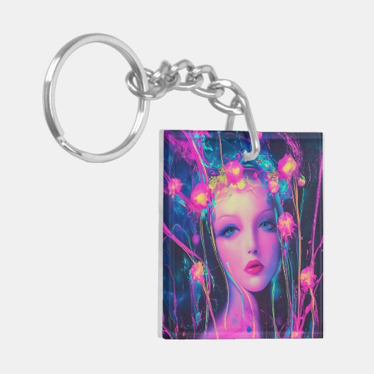 Neon Alien Goddess Sleutelhanger (Voorkant Links)