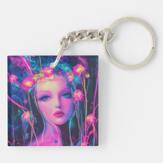Neon Alien Goddess Sleutelhanger (Achterkant)