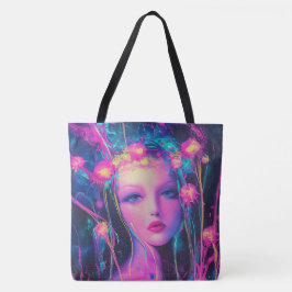 Neon Alien Goddess Tote Bag