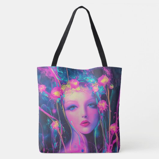 Neon Alien Goddess Tote Bag (Achterkant)