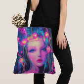 Neon Alien Goddess Tote Bag (Dichtbij)