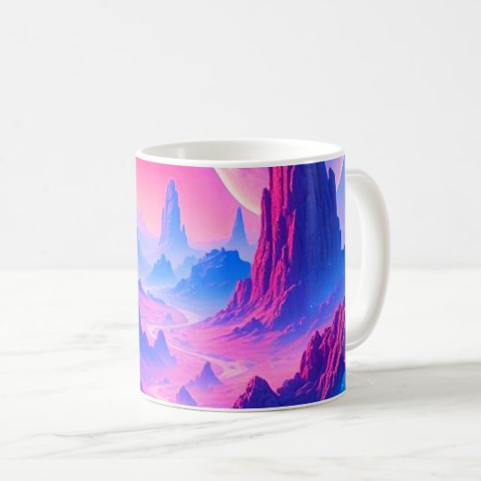 Neon Alien Planet Mok | Sci-Fi Cosmic Coffee Cup (Voorkant rechts)
