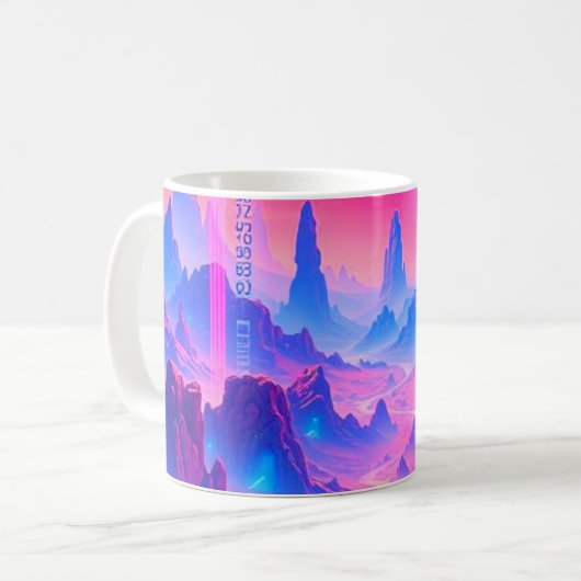 Neon Alien Planet Mok | Sci-Fi Cosmic Coffee Cup (Voorkant links)