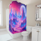 Neon Alien Planet Shower Curtain | Sci-Fi Cosmic B Douchegordijn (In situ)