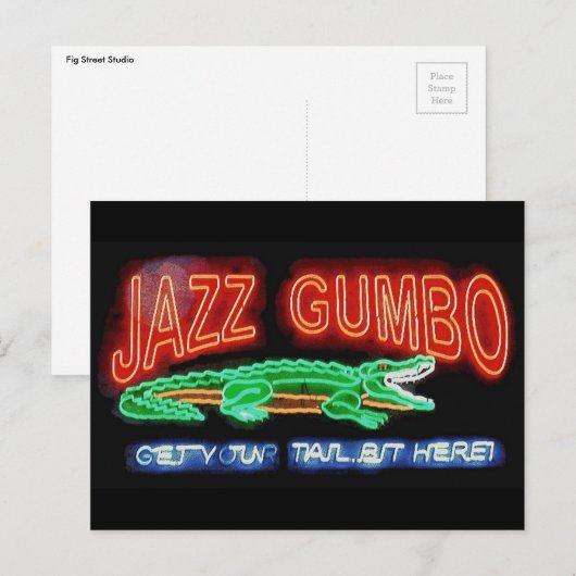 Neon Alligator Gumbo Briefkaart (Voorkant / Achterkant)