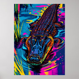 Neon Alligator Swamp Art Poster