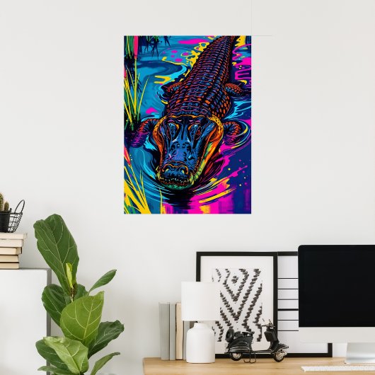 Neon Alligator Swamp Art Poster (Thuiskantoor)