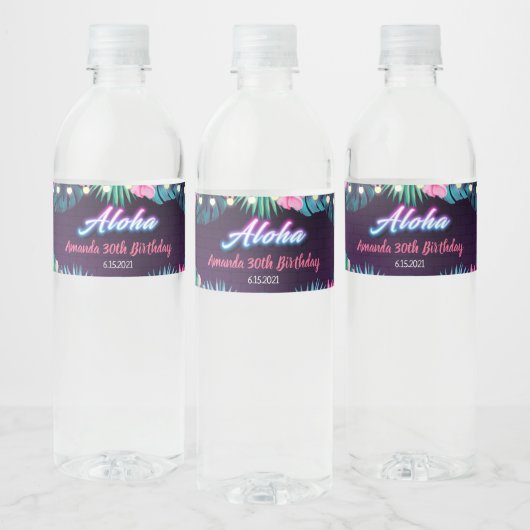 Neon Aloha Birthday Water Fles Label Waterfles Etiket (Flessen)
