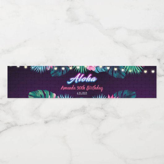 Neon Aloha Birthday Water Fles Label Waterfles Etiket (Enkel label)