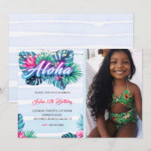 Neon Aloha Tropical Birthday Invitation Kaart (Voorkant / Achterkant)