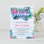 Neon Aloha Tropical Birthday Invitation Kaart (Staand voorkant)