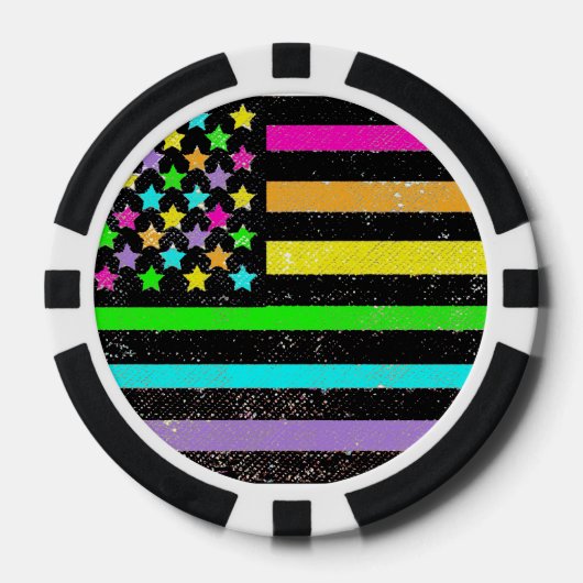 Neon Amerikaanse vlag aanpasbare poker chips (Voorkant)