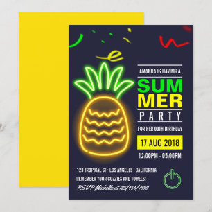 Neon Ananas Zomer Verjaardagsfeest Uitnodiging