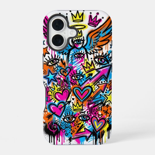 Neon Angel vs Devil Graffiti iPhone 16 case Hoesje (Achterkant)