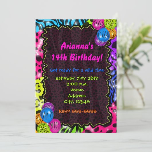 Neon Animal Print Cheetah luipaard Zebra Party Kaart (Staand voorkant)