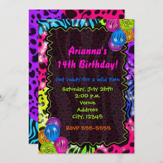 Neon Animal Print Cheetah luipaard Zebra Party Kaart (Voorkant / Achterkant)