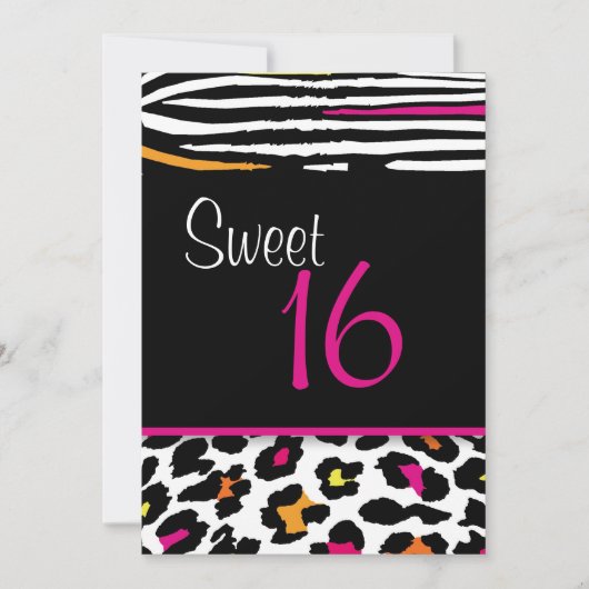 Neon Animal Print Sweet 16 Uitnodiging (Voorkant)
