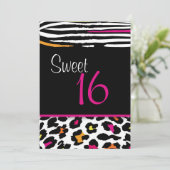 Neon Animal Print Sweet 16 Uitnodiging (Staand voorkant)
