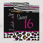 Neon Animal Print Sweet 16 Uitnodiging (Voorkant / Achterkant)