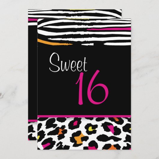 Neon Animal Print Sweet 16 Uitnodiging (Voorkant / Achterkant)