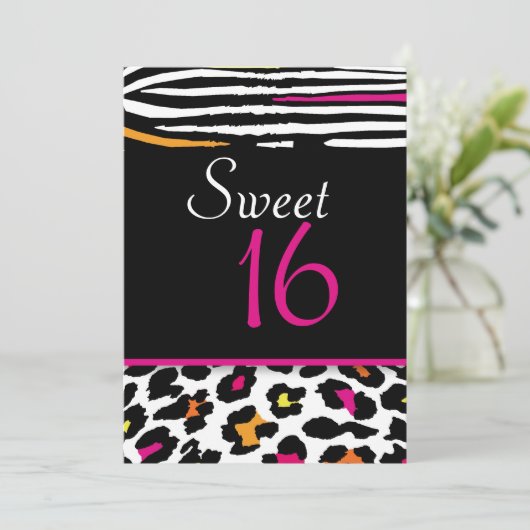 Neon Animal Print Sweet 16 Uitnodiging 2 (Staand voorkant)
