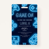Neon Any year video games birthday invitation Badge (Voorkant)