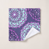 Neon Aqua Blauwgroen Paars Artsy Henna Boho Mandal Bad Handdoek (Wasdoekje)