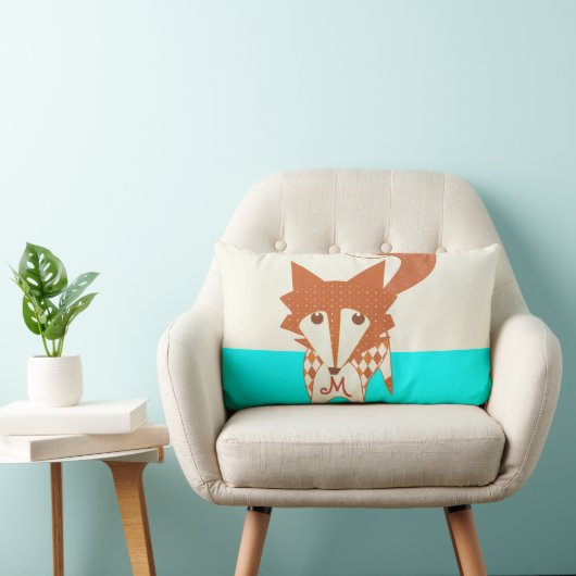 Neon Aqua Monogram gestileerd Fox Pillow Kussen (Stoel)