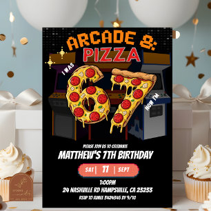Neon Arcade en Pizza 67 verjaardagsuitnodiging Kaart