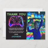 Neon Arcade Game Verjaardag Foto Bedankt Kaart (Voorkant)