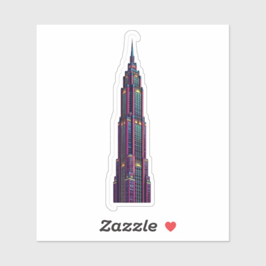 Neon Art Deco Skyscraper Sticker (Vel)