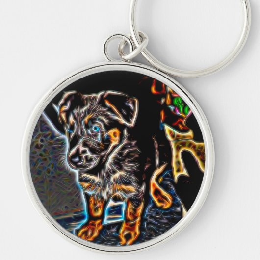 Neon Art German Shepherd Puppy Sleutelhanger (Voorkant)