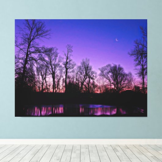 Neon Art Sunrise Lake Reflection Canvas Afdruk (Insitu (Houten vloer))