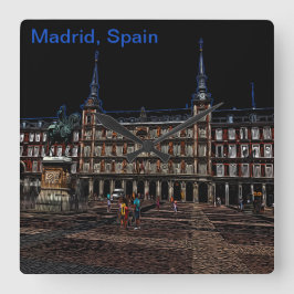 Neon Art van een plein in Madrid, Spanje Vierkante Klok
