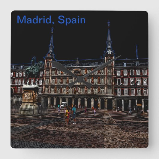 Neon Art van een plein in Madrid, Spanje Vierkante Klok (Voorkant)