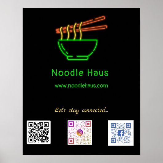 Neon Asian Neondle Bowl Social Media QR Codes Poster (Voorkant)