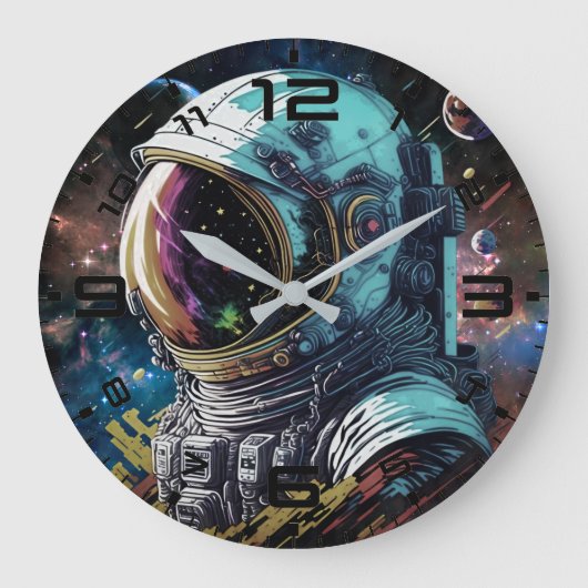 Neon Astronaut Galaxy Clock Grote Klok (Voorkant)