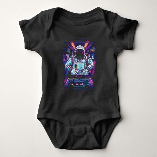 Neon Astronaut Kosmische Ruimte Exploratie Grafisc Romper (Voorkant)