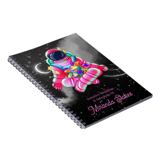 Neon Astronaut Outer Space Night Sky Pink Notitieboek (Rechterzijde)