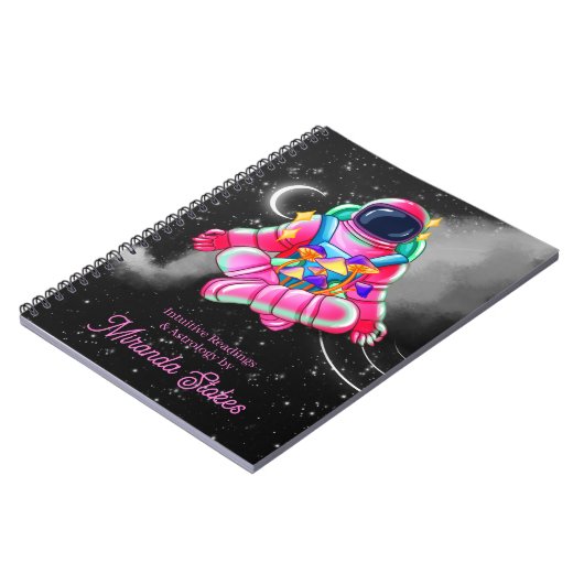 Neon Astronaut Outer Space Night Sky Pink Notitieboek (Linkerzijde)