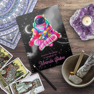 Neon Astronaut Outer Space Night Sky Pink Notitieboek