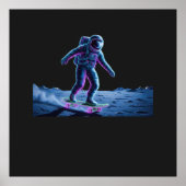 Neon Astronaut Skateboarding on the Moon Poster (Voorkant)