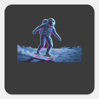 Neon Astronaut Skateboarding on the Moon Vierkante Sticker