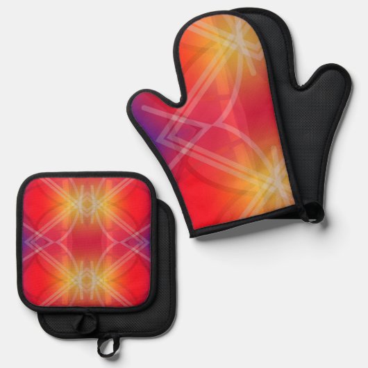 Neon Attraction Gelaagde Abstract Design Ovenwant & Pannenlap Set (Voorkant / Achterkant)